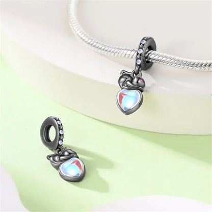 Charm gato negro de plata 925 con huella – Colgante animal para pulsera tipo Pandora, joyería DIY elegante para mujer
