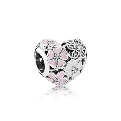 Charm Plata 925 Flores Rosadas | Cerezo y Margarita Brillante Compatible Pandora
