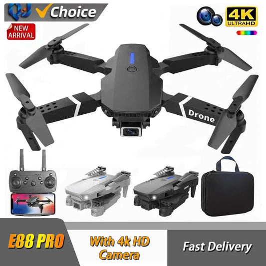 Drone Profesional E88 con Cámara HD 4K – Gran Angular, WiFi FPV, Altura Estable y Diseño Plegable RC