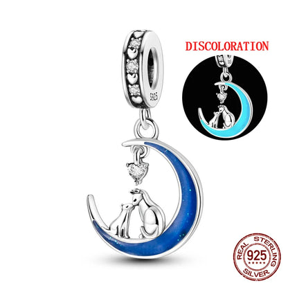 Charm luna y estrellas luminoso plata 925 – Abalorio brillante para pulsera tipo Pandora mujer