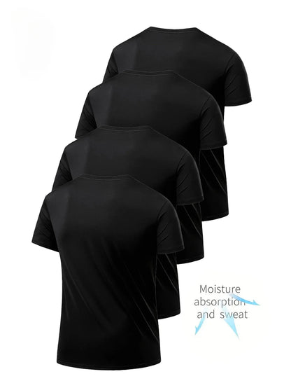 Pack de 4 Camisetas de Hombre – Blanco y Negro, Ligeras, Secado Rápido, Transpirables y Absorbentes, Fitness, Gym y Running