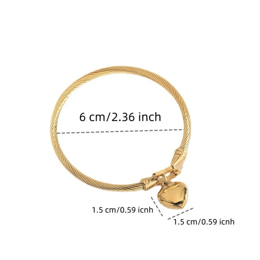 Brazalete Acero Inoxidable Color Oro 18k con Dije de Corazón – Pulsera Charm Unisex para Hombres y Mujeres