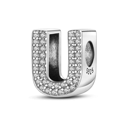 Charm letra alfabeto A-Z con circonias rosas en plata 925 – Abalorio elegante para pulseras tipo Pandora, joyería DIY personalizada