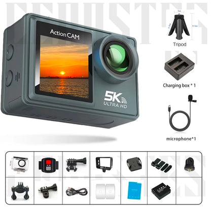 Action Camera 5K/4K con Estabilizador Electrónico | Cámara Deportiva WiFi para Bicicleta, Casco y Deportes Extremos