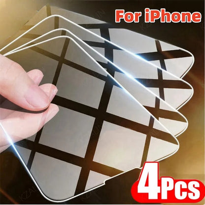 4 Piezas Protector de Pantalla de Vidrio Templado para iPhone 16 15 14 13 12 11 Pro Max X XS XR 7 8 Plus – Cristal Protector