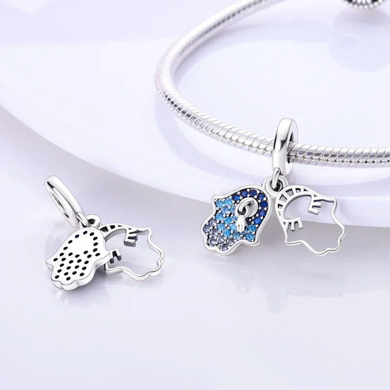 Charm Mano de Fátima y Ojo Turco en Plata 925 – Beads Protectores Compatibles Pandora Mujer Joyería DIY