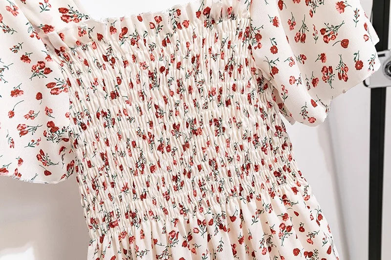 Vestido Midi Chiffon Mujer | Vestido Floral con Cintura Elástica y Espalda Descubierta Verano Primavera