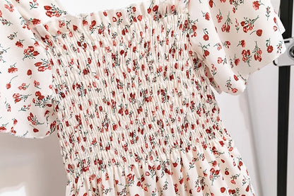 Vestido Midi Chiffon Mujer | Vestido Floral con Cintura Elástica y Espalda Descubierta Verano Primavera