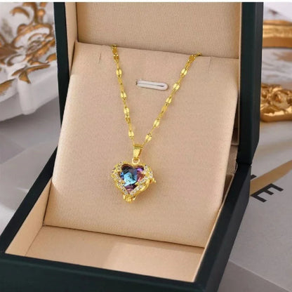 Collar Corazón Oceánico con Cristales de Colores | Joyería de Acero Inoxidable 316L para Mujer | Collar Elegante de Boda o Fiesta