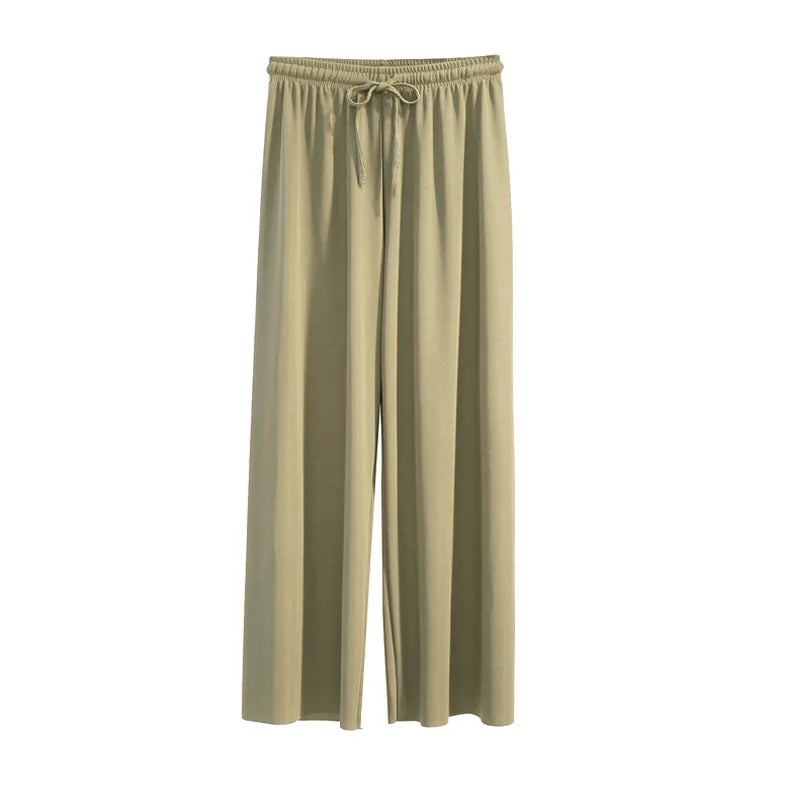 Pantalón Ancho Mujer Verano | Pantalones Sueltos Seda Helada Cintura Elástica Casual Primavera