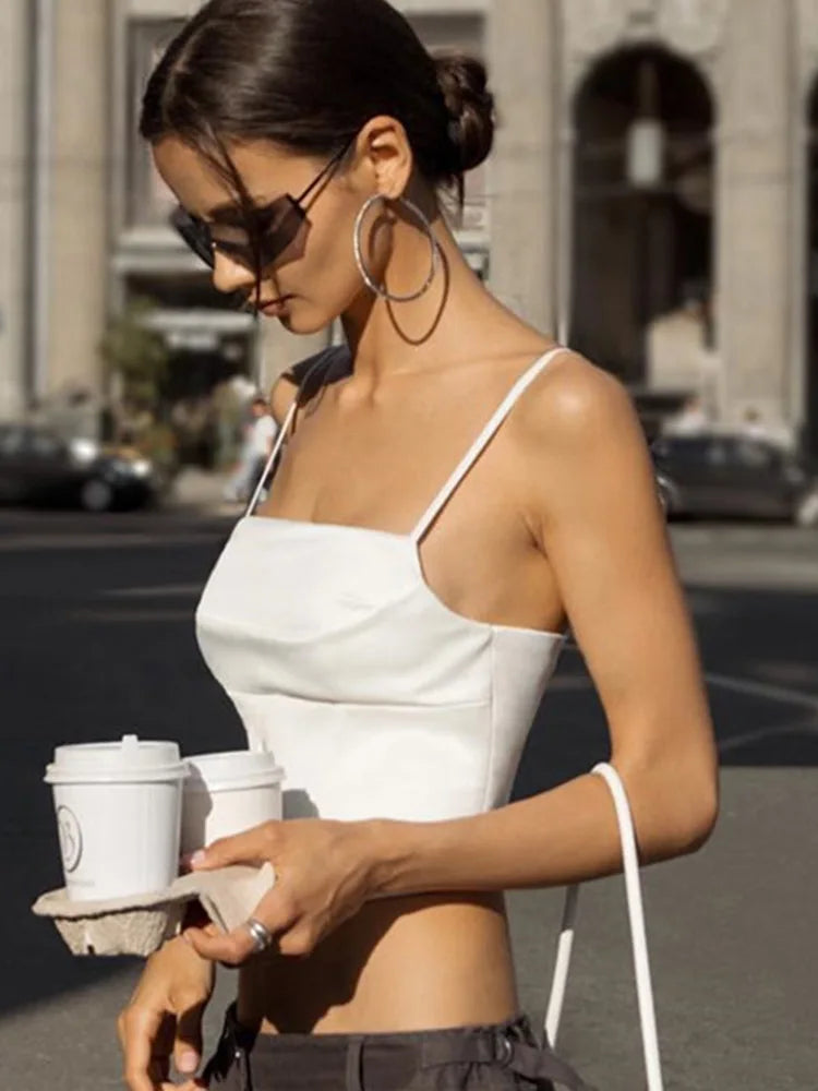 Crop Top Mujer Sexy Verano | Tirantes Espagueti con Espalda Descubierta y Encaje Ajustable
