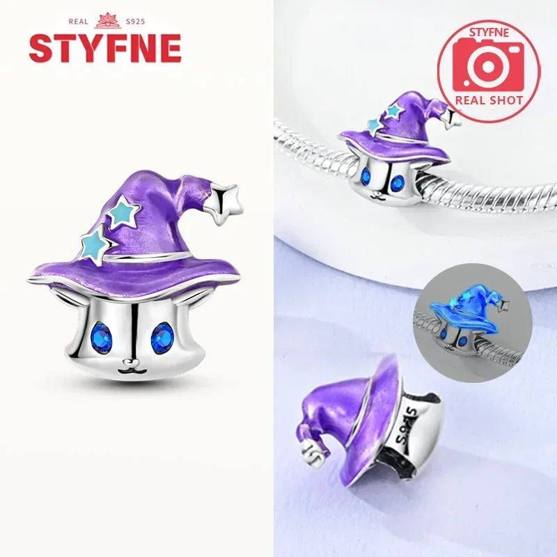 Charm Colgante de Halloween Plata 925 | Bruja Mágica con Efecto Luminoso para Pulsera Original
