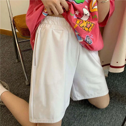 Short Negro Mujer Cintura Alta Elástica | Pantaloneta Oversize Pierna Ancha Y2K Verano Unisex