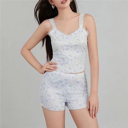 Pijama Mujer Sexy 2 Piezas | Conjunto Top Sin Mangas + Shorts con Encaje
