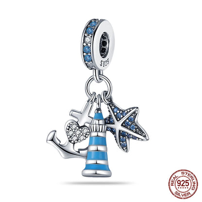 Charm Serie Océano en Plata 925 – Abalorios Tortuga, Cangrejo y Sirena para Pulsera Original Mujer
