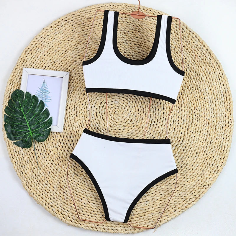 Bikini Mujer 2024 Talle Alto | Traje de Baño Dos Piezas Short Ribbed Swimwear