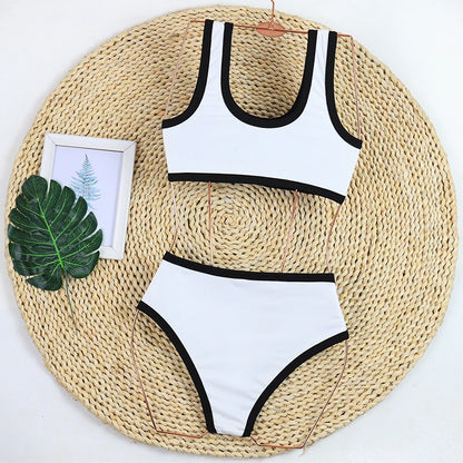 Bikini Mujer 2024 Talle Alto | Traje de Baño Dos Piezas Short Ribbed Swimwear