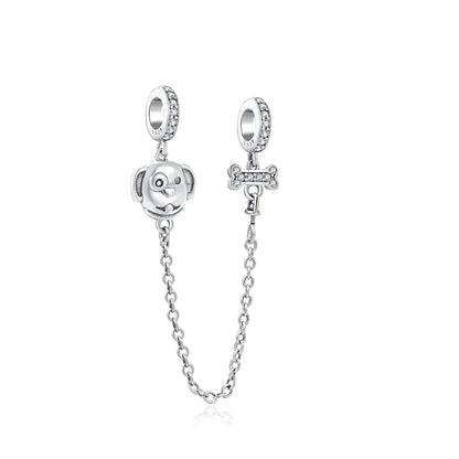 Cadena de seguridad plata 925 con charms mariposa, margarita, gato, oso y castillo – Compatible con pulsera Pandora mujer