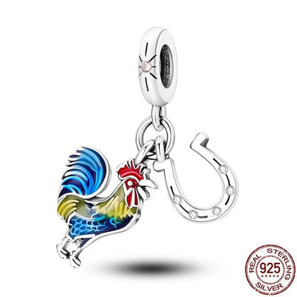 Charm camaleón y luciérnaga en plata 925 – Dije animal brillante, compatible Pandora, pulsera y collar mujer