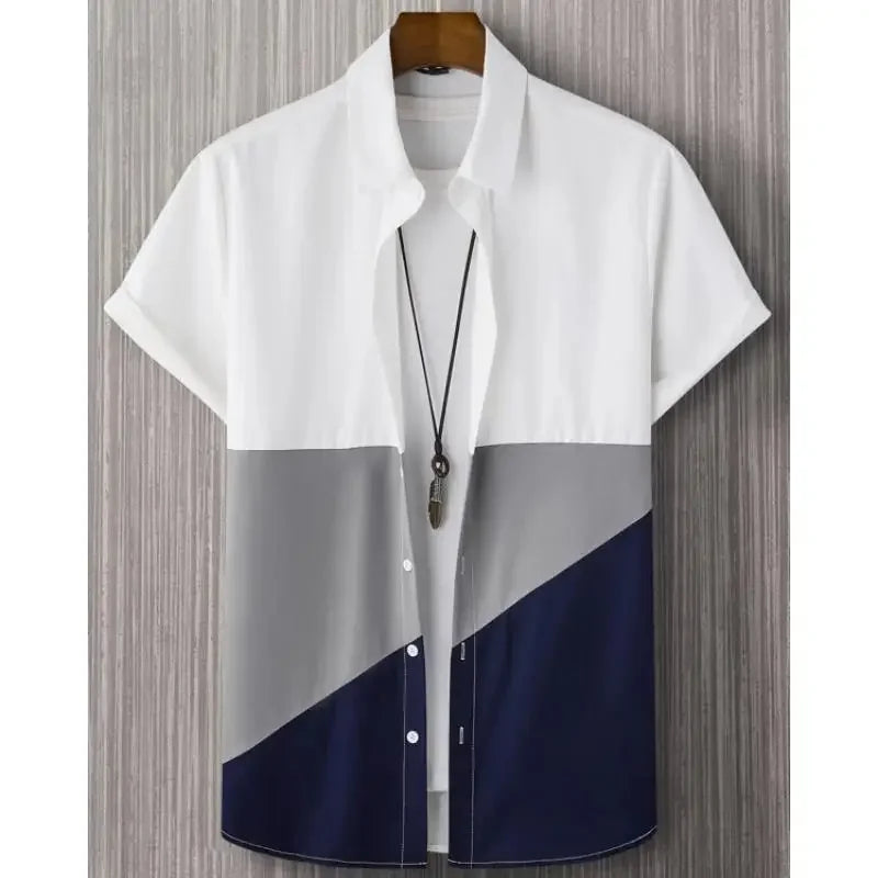 Camisa Oversize Hombre Verano | Shirt 3D Patchwork Plaid Estampada Casual Streetwear Manga Corta