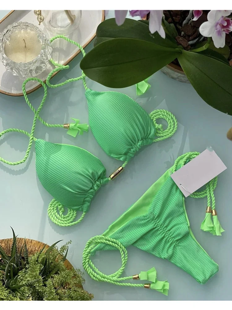 Bikini Mujer 2025 | Triángulo Multicolor Sin Espalda con Cordón