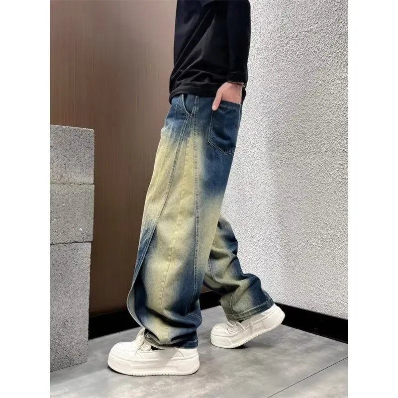 Jeans Anchos Hombre Vintage | Pantalón Denim Azul Oversize Recto Streetwear Otoño