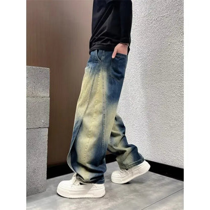 Jeans Anchos Hombre Vintage | Pantalón Denim Azul Oversize Recto Streetwear Otoño