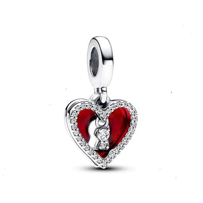 New in 925 Sterling Silver Red Color Series Heart-Shaped  Charm Beaded Fit Original 3mm Woman Bracelet Lucky DIY Jewelry Gifts