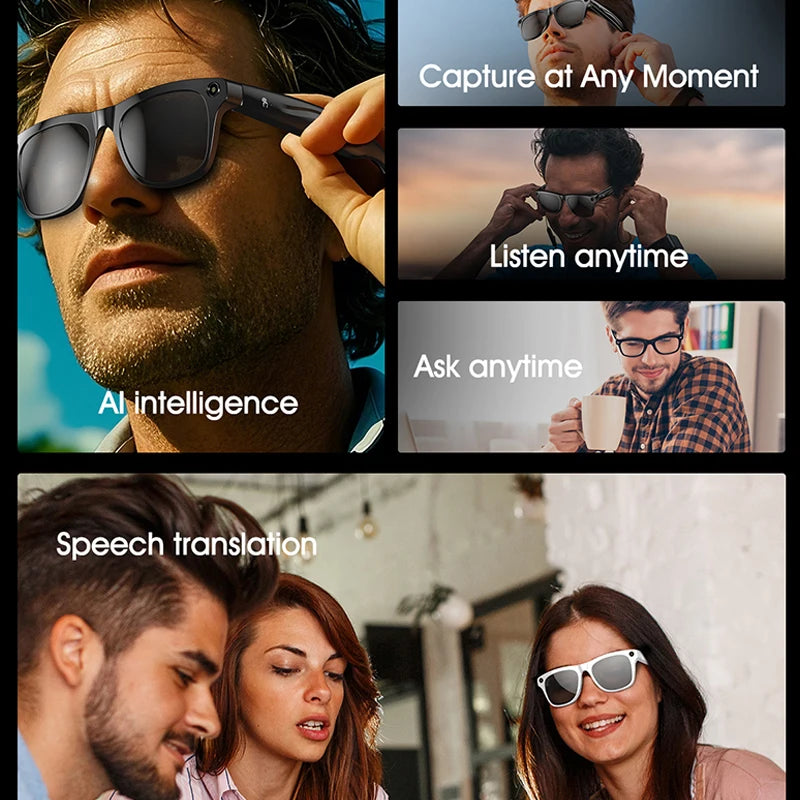 LIGE Gafas inteligentes con cámara AI – Lentes HD para fotos, video, traducción en tiempo real, reconocimiento de objetos, llamadas y música Bluetooth
