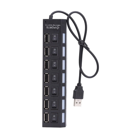 USB Hub 7 Puertos 2.0 – Adaptador Extensor de Datos para Laptop y PC