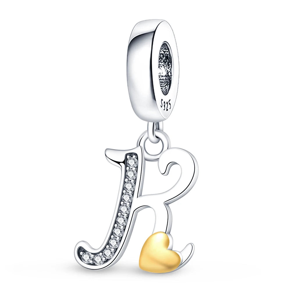 Charm letras alfabeto inglés de plata 925 – Colgante inicial A-Z para pulsera tipo Pandora, joyería DIY personalizada