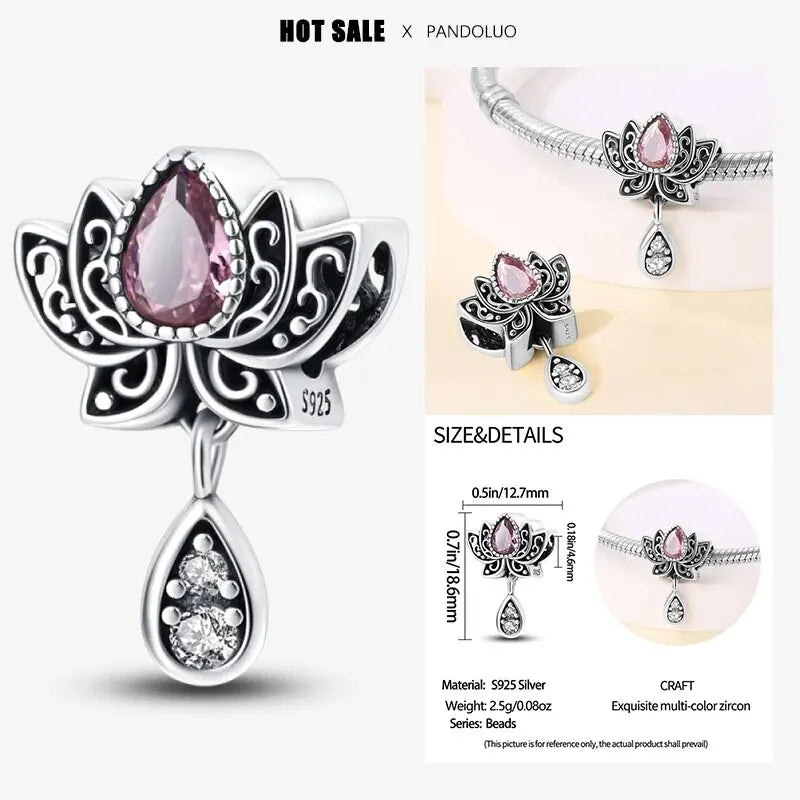 Charm Plata 925 Flor de Loto Retro | Bead Clásico Compatible Pandora Mujer