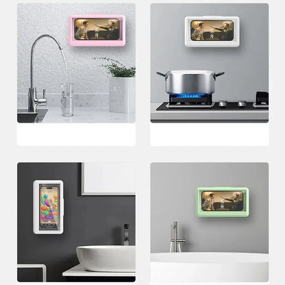 Soporte impermeable para teléfono – Funda de pared con ventosa y pantalla táctil para ducha y baño (hasta 6.8”)
