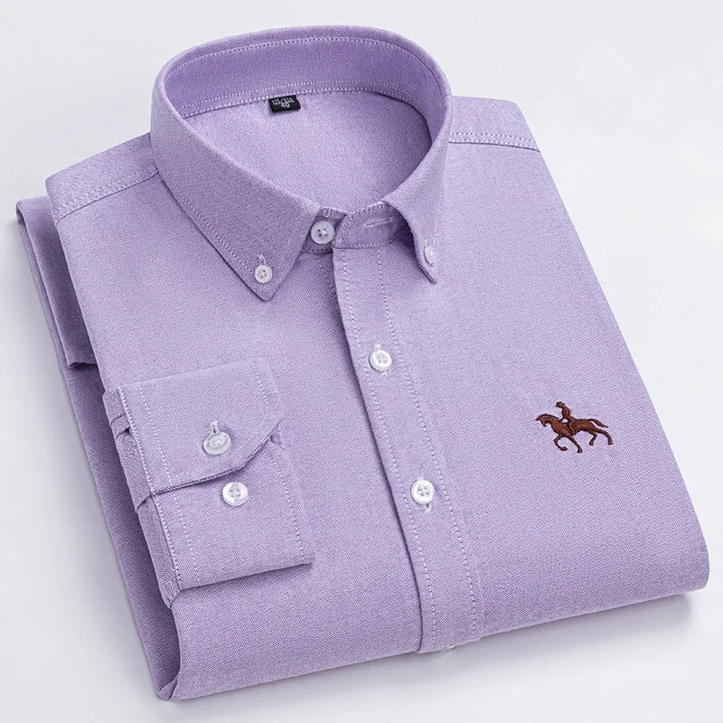 Camisa Hombre 2024 | Oxford de Algodón con Bordado de Caballo y Manga Larga Oversize