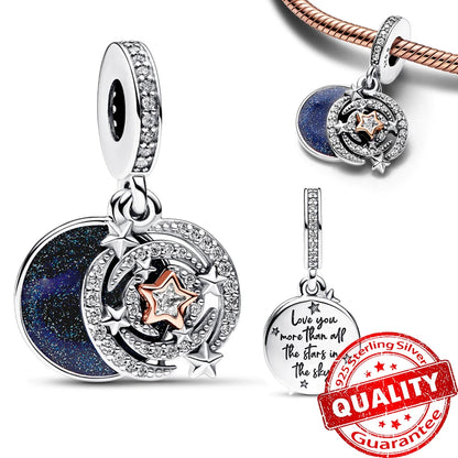 Charm Plata 925 Colgante Colorido Sol Luna Estrellas | Dije Compatible Pandora Pulsera y Collar Mujer