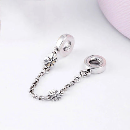 Cadena de seguridad plata 925 con charms mariposa, margarita, gato, oso y castillo – Compatible con pulsera Pandora mujer