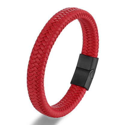 Pulsera de Cuero Genuino para Hombre – Joyería Clásica con Cierre Magnético de Acero Negro