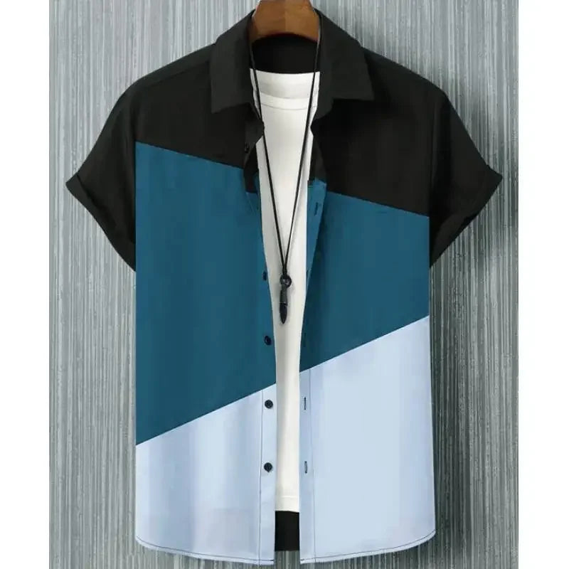 Camisa Oversize Hombre Verano | Shirt 3D Patchwork Plaid Estampada Casual Streetwear Manga Corta