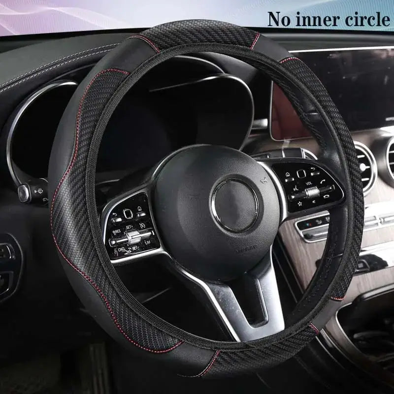 Car Steering Wheel Cover Breathable Anti Slip PU Leather Steering Covers Suitable 37-38.5cm Auto Decoration Carbon Fiber