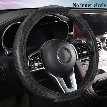 Car Steering Wheel Cover Breathable Anti Slip PU Leather Steering Covers Suitable 37-38.5cm Auto Decoration Carbon Fiber