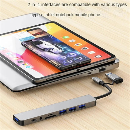 8 en 2 HUB USB-C Docking Station – Adaptador con Lector SD/TF, Jack 3.5mm, USB 3.0, USB 2.0 y Power Delivery para Laptop/Tablet/Smartphone