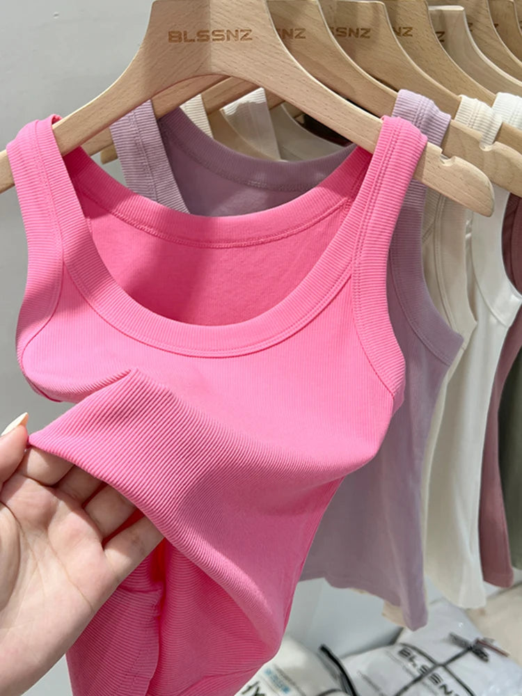Top Básico de Tirantes para Mujer Verano 2025 | Camiseta de Punto Elástica sin Mangas con Cuello Redondo