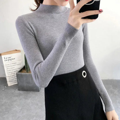 Suéter Cuello Alto Mujer Invierno Otoño | Suéter Básico Tejido Coreano Casual Ajustado