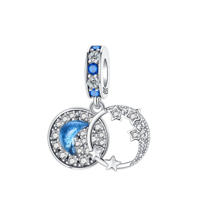 Charm Plata 925 Colgante Colorido Sol Luna Estrellas | Dije Compatible Pandora Pulsera y Collar Mujer