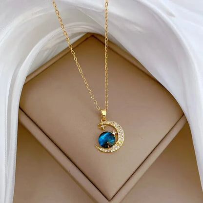 Collar Y2K Cielo Estrellado con Luna y Estrella | Cadena de Acero Inoxidable de Lujo | Collar Versátil de Moda Mujer