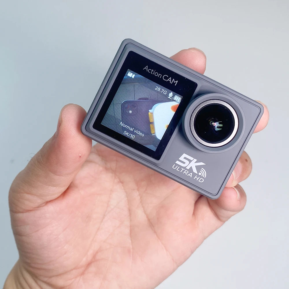 Action Camera 5K/4K con Estabilizador Electrónico | Cámara Deportiva WiFi para Bicicleta, Casco y Deportes Extremos