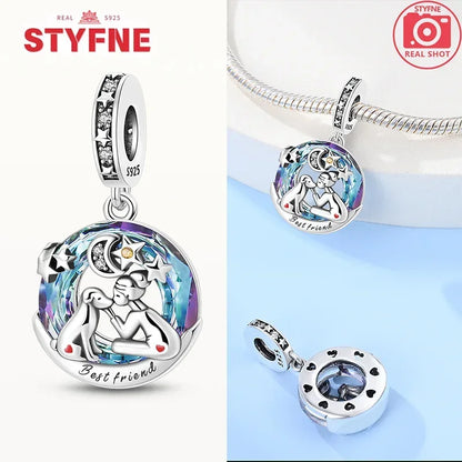 Charm Astrolabio Sol Luna Estrella Azul en Plata 925 – Beads Compatibles Pandora Mujer Joyería DIY