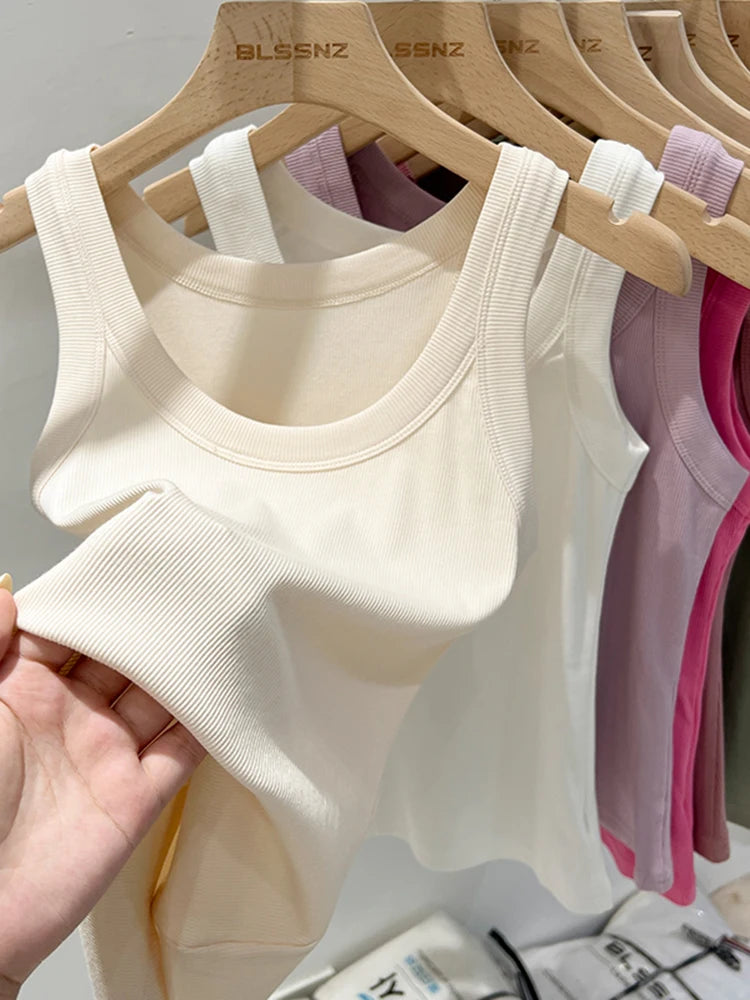 Top Básico de Tirantes para Mujer Verano 2025 | Camiseta de Punto Elástica sin Mangas con Cuello Redondo