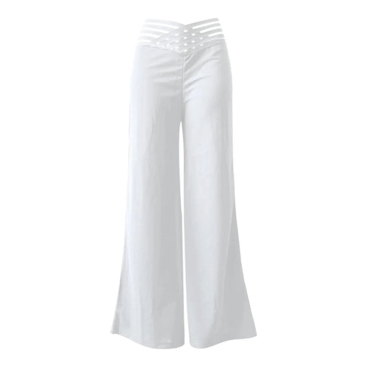Pantalones Mujer Pierna Ancha Elegantes | Pantalón Acampanado Tiro Alto con Transparencias Y2K Streetwear