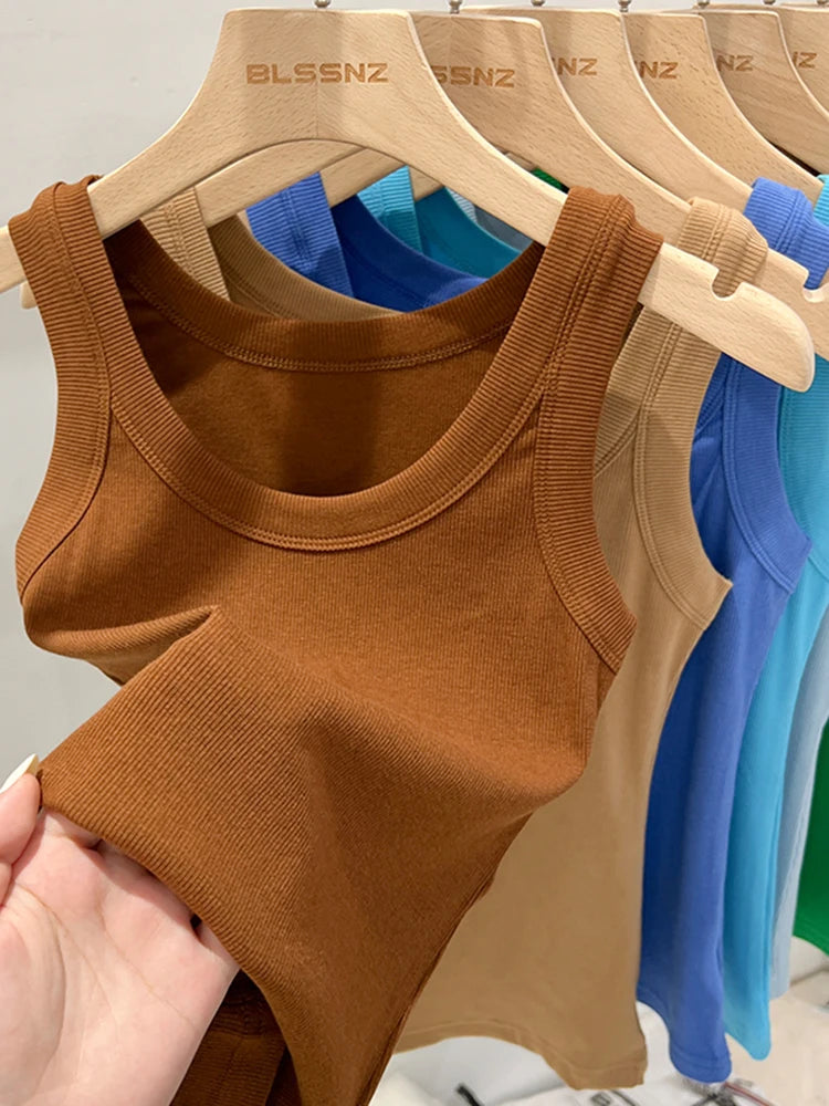 Top Básico de Tirantes para Mujer Verano 2025 | Camiseta de Punto Elástica sin Mangas con Cuello Redondo
